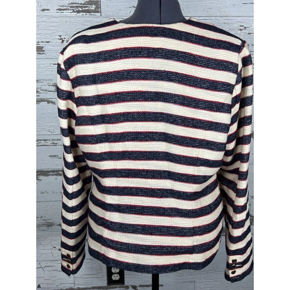 CABI Cruise Jacket Nautical Stripe Double Breast Blazer Sz 4 #5094 EUC